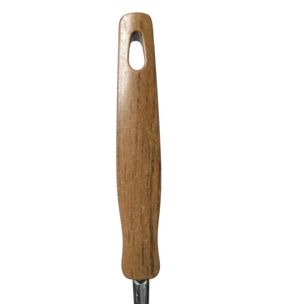 Vintage EKCO USA Slotted Spoon‎ Stainless Steel 2-Tone Wood Black Handle MCM